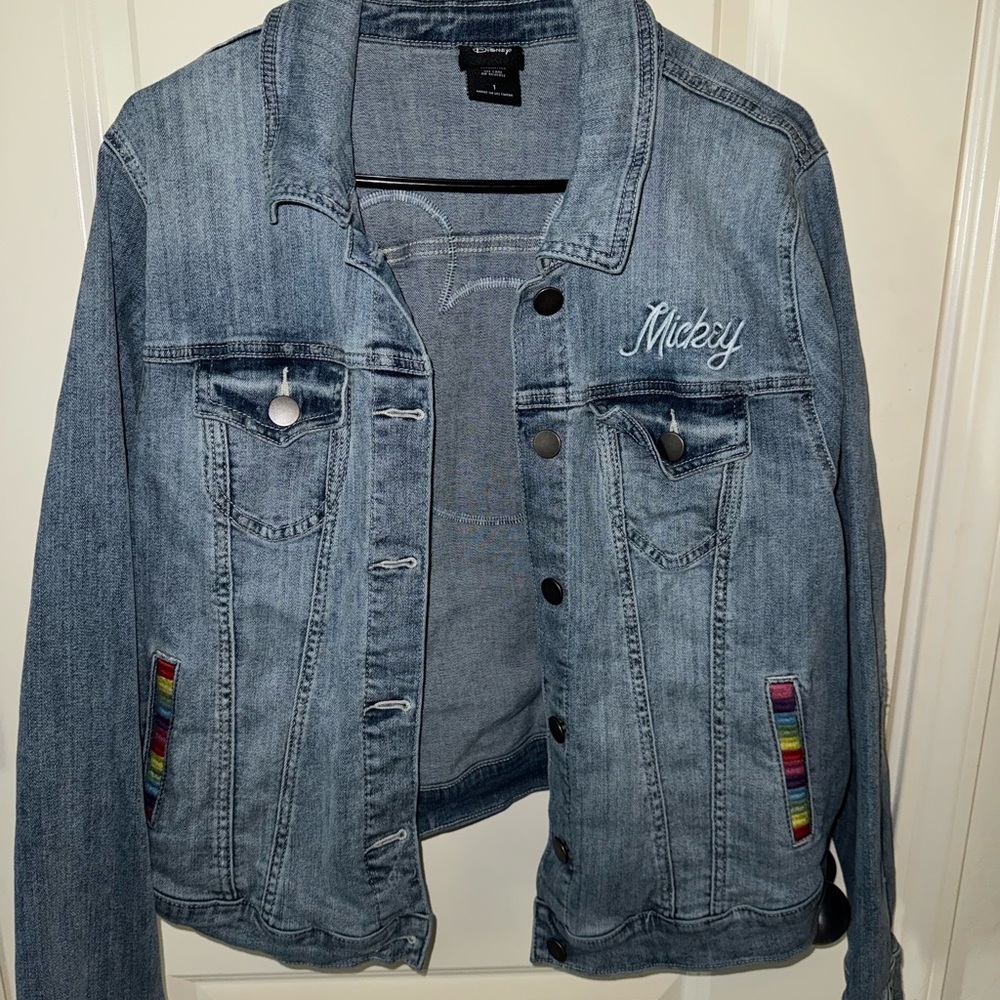 Disney Pride Blue Jean Jacket with Classic Design and Distressed Look